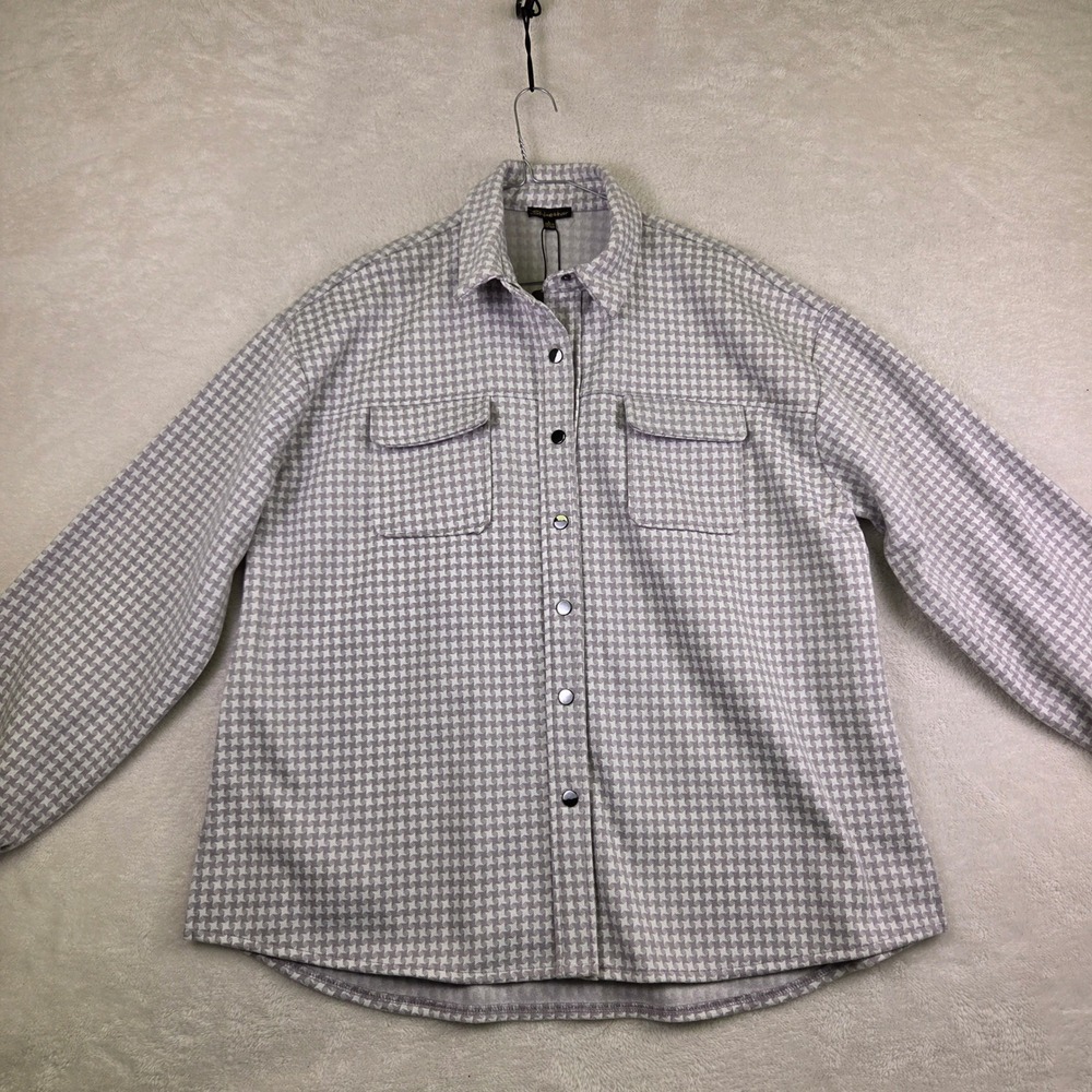 Shinestar Grey White Houndstooth Shacket Oversized Button Down Shirt Jacket L